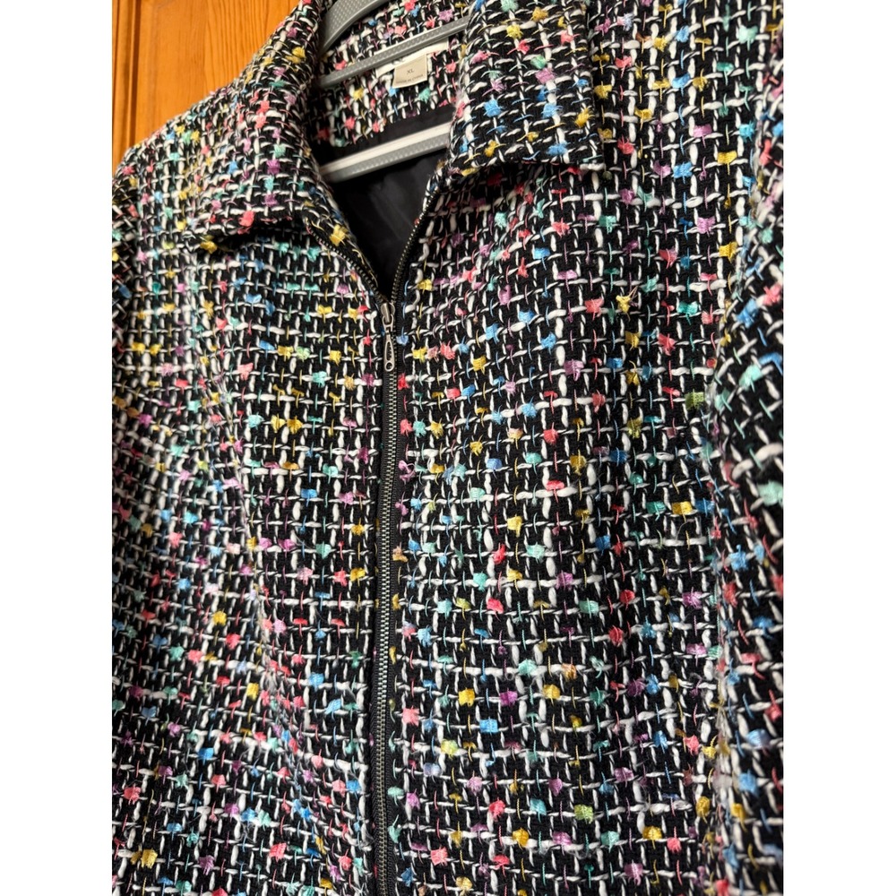 Christopher & Banks Womens XL Multi Color Confetti Tweed Zip Front Jacket Black - Picture 2 of 5